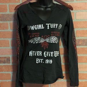 Cowgirl Tuff Never Give Up Black Long Sleeve Size S